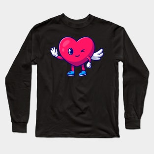 Cute Heart Angel Love Waving Hand Cartoon Long Sleeve T-Shirt